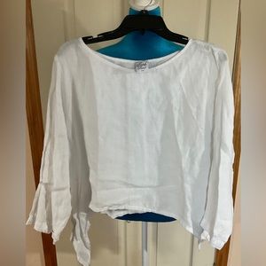 MATCH POINT LINEN  TOP, SZ LG, ASYMMETRICAL SIDES